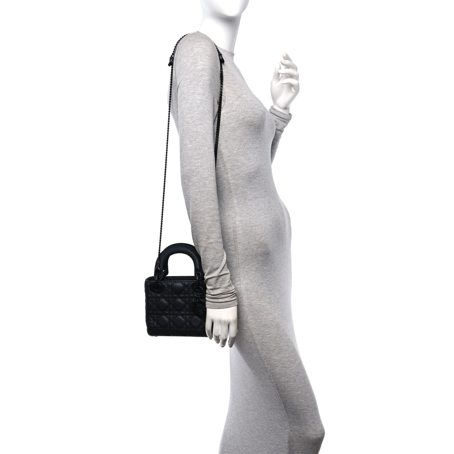 Ultra Matte Calfskin Cannage Mini Lady Dior Black