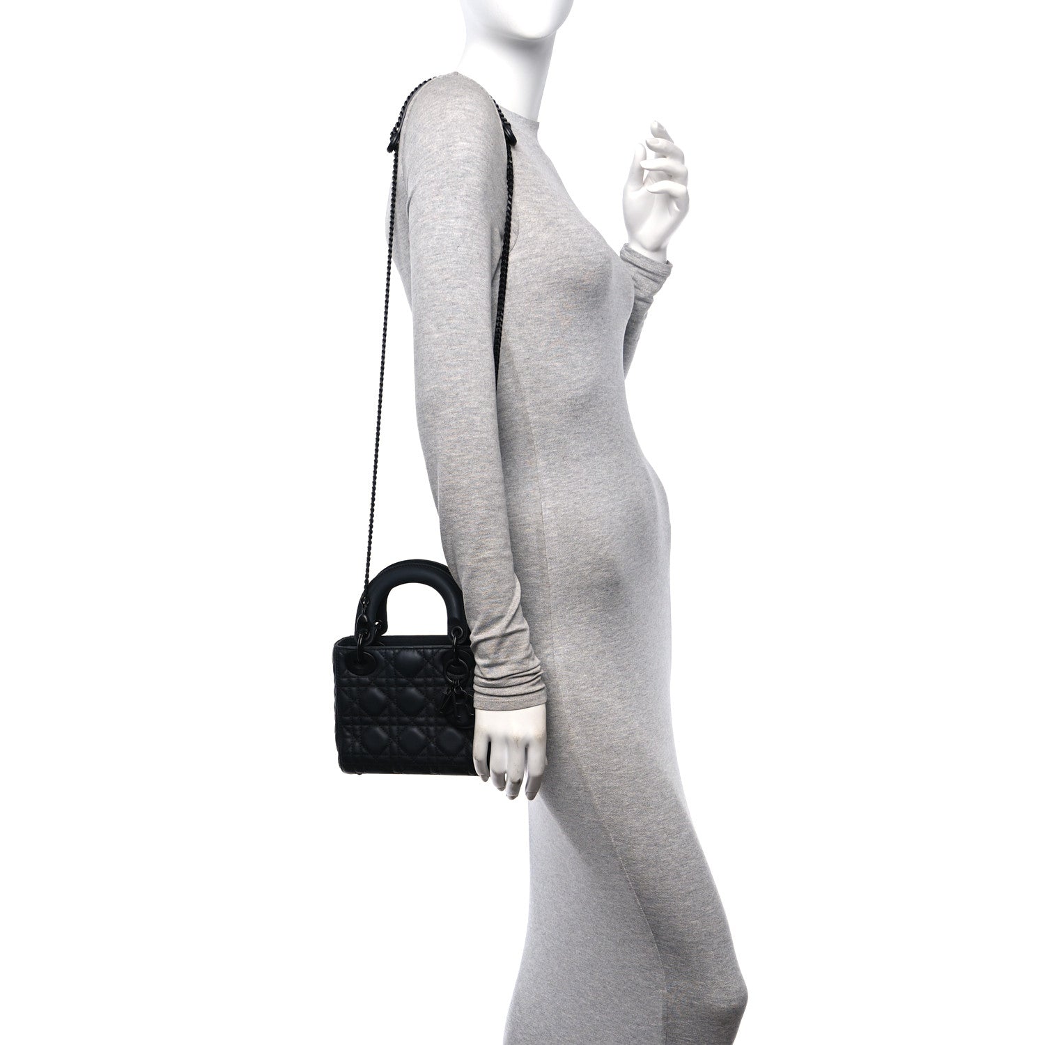 Christian Dior Ultra Matte Calfskin Cannage Mini Lady Dior Black 2 of 12