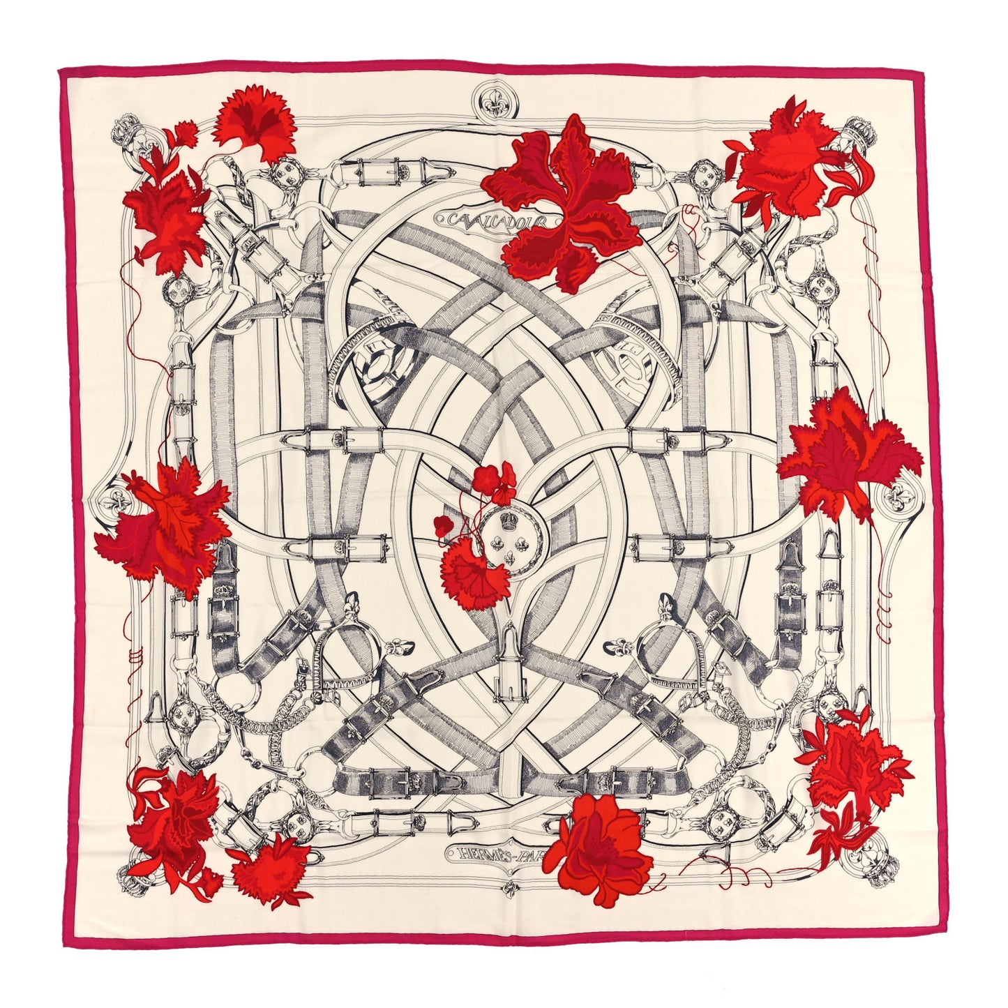 Cashmere Silk Cavalcadour Shawl 140 White Rouge Fuchsia