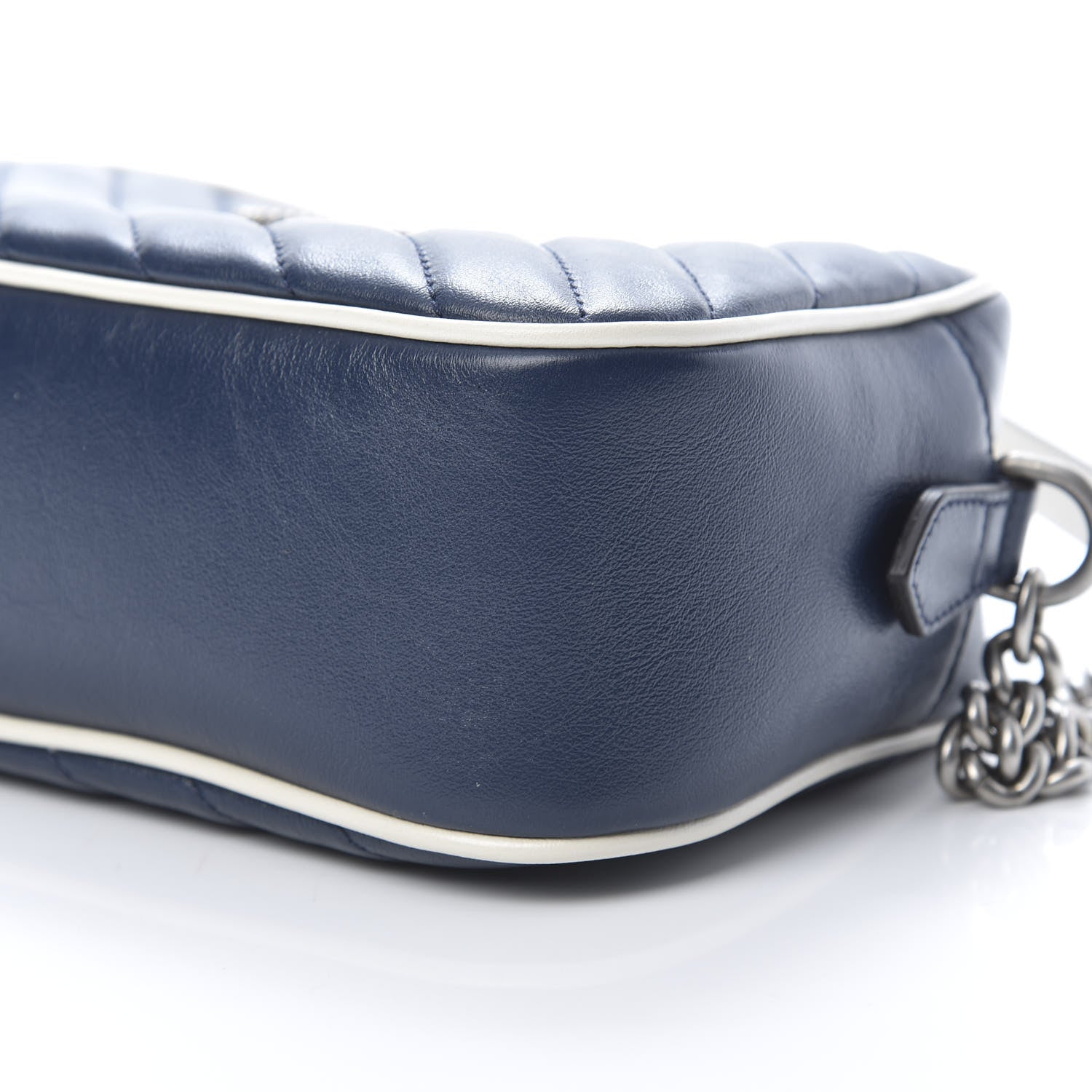 Gucci Vintage Effect Calfskin Matelasse Diagonal Small Torchon GG Marmont Chain Shoulder Bag Blue Agata Mystic White 10 of 10