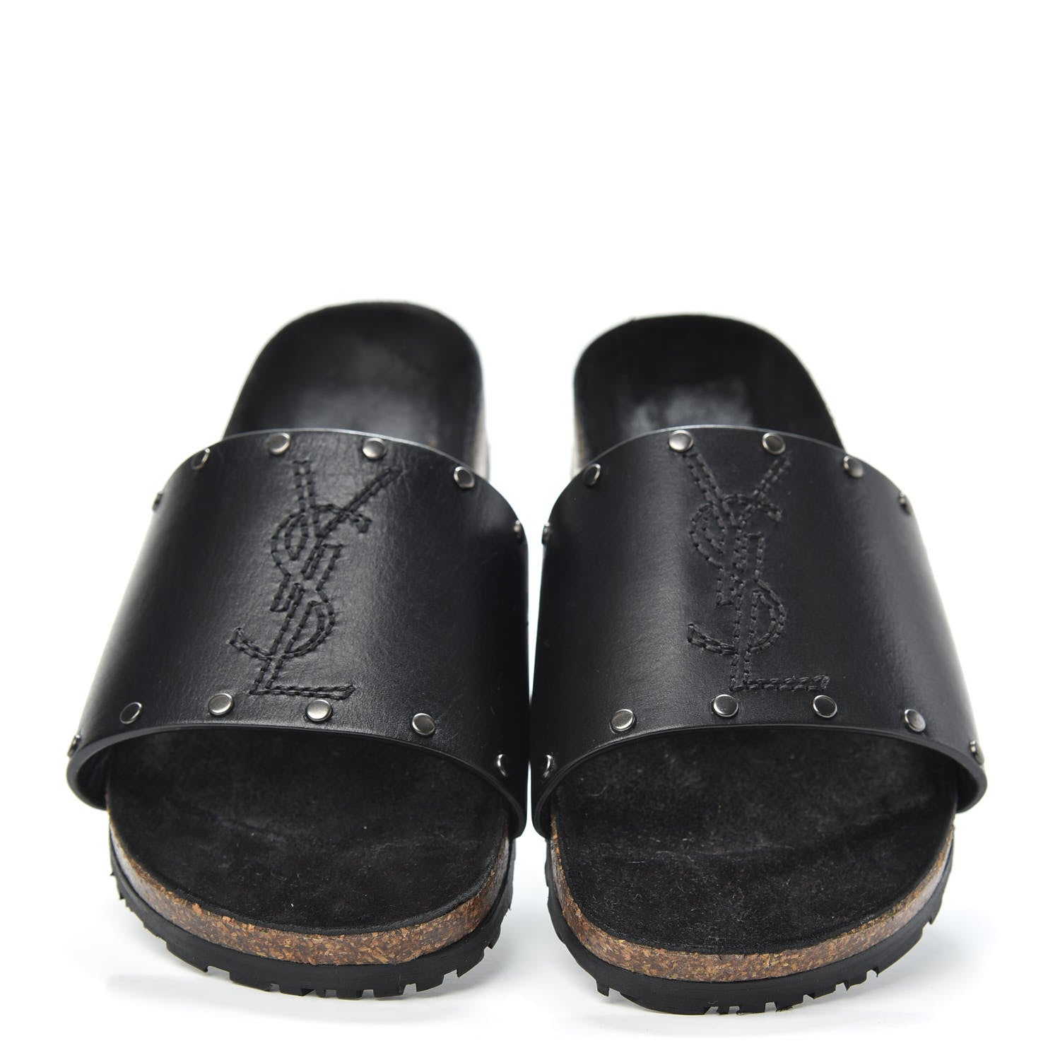 Saint Laurent Calfskin Suede Joan Slide Sandals 35.5 Black 3 of 10