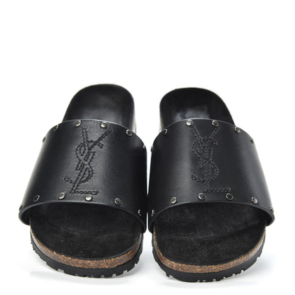Saint Laurent Calfskin Suede Joan Slide Sandals 35.5 Black 3 of 10