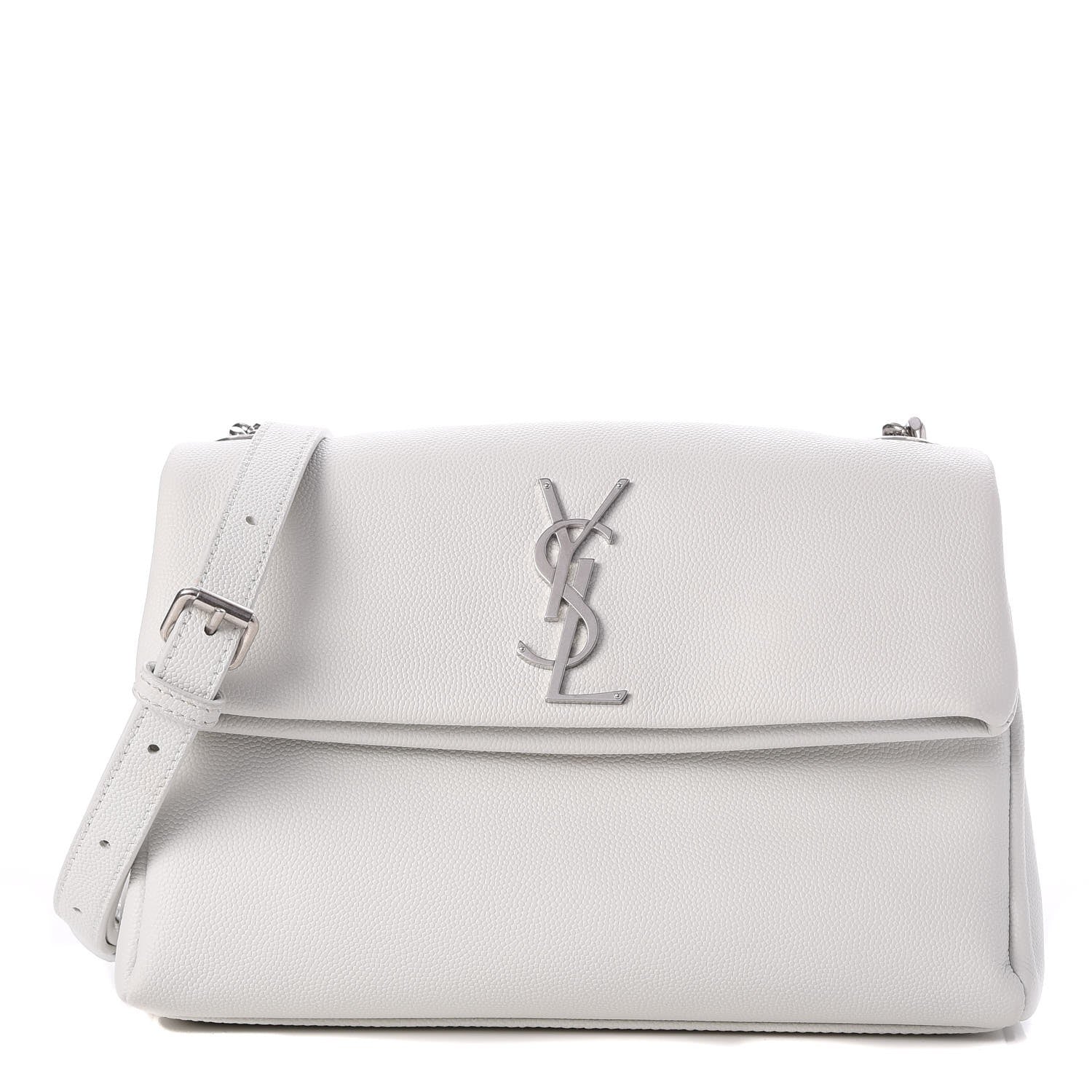 Saint Laurent Grain De Poudre Small West Hollywood Monogram Fold-Over Bag Pearl White 1 of 10