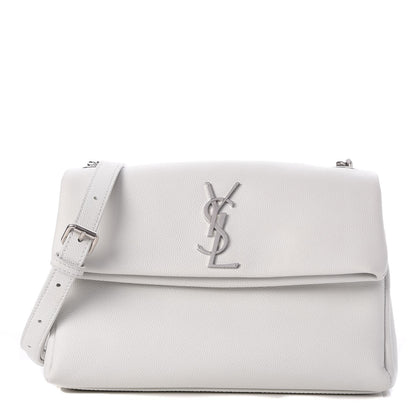 Saint Laurent Grain De Poudre Small West Hollywood Monogram Fold-Over Bag Pearl White 1 of 10