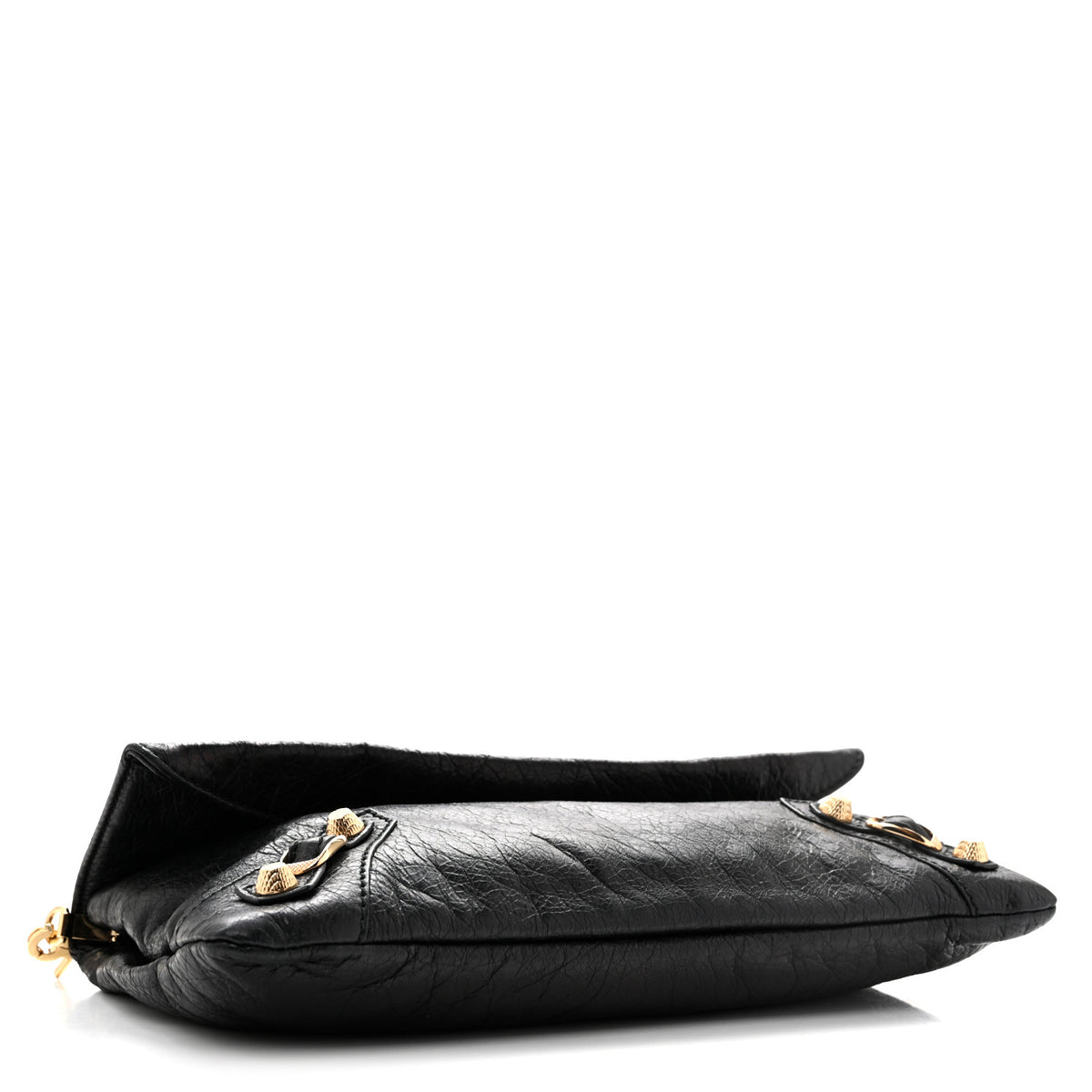 Agneau Giant 12 Gold Hardware Envelope Strap Clutch Black