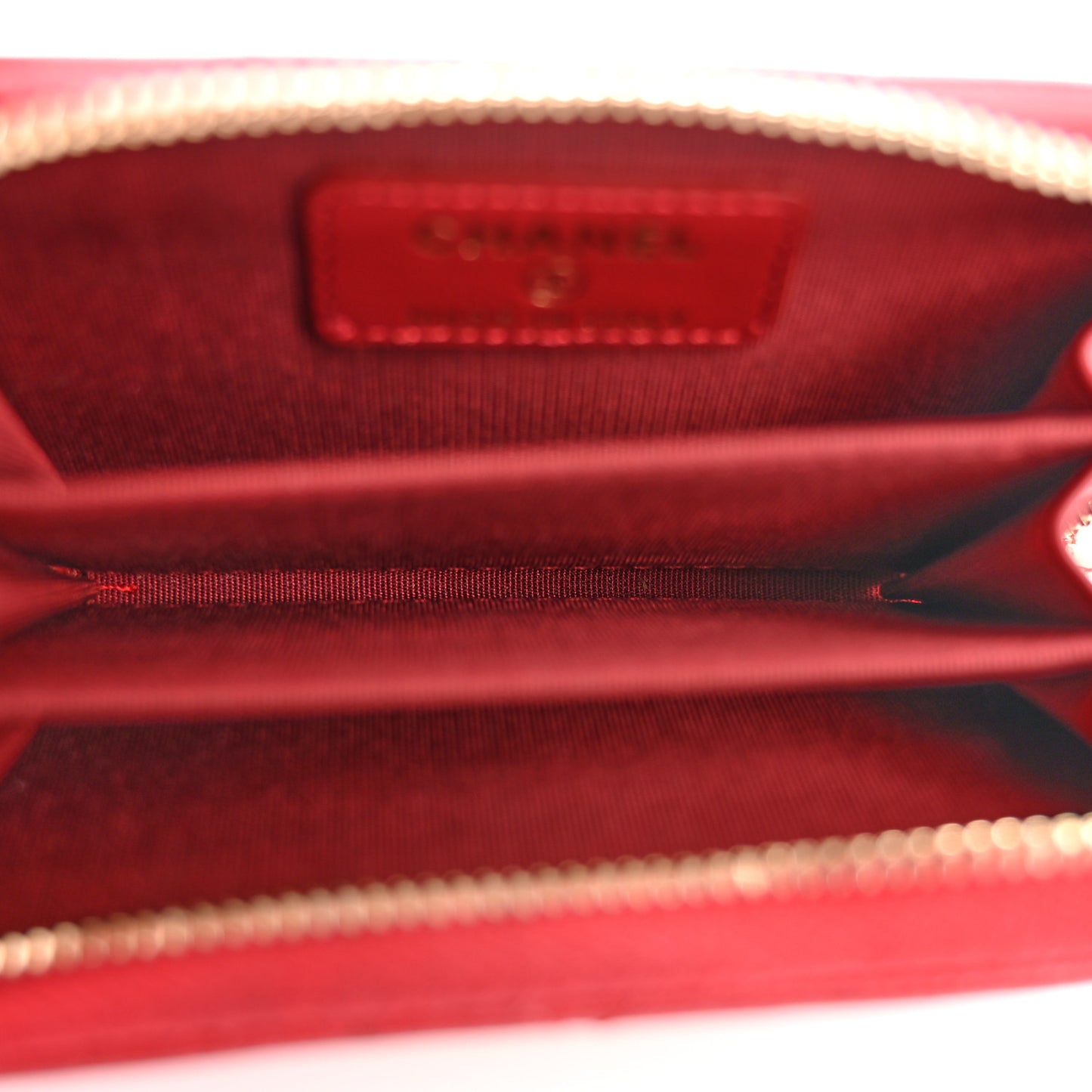 Goatskin Quilted Chanel 19 Zip Around Coin Purse Wallet Red