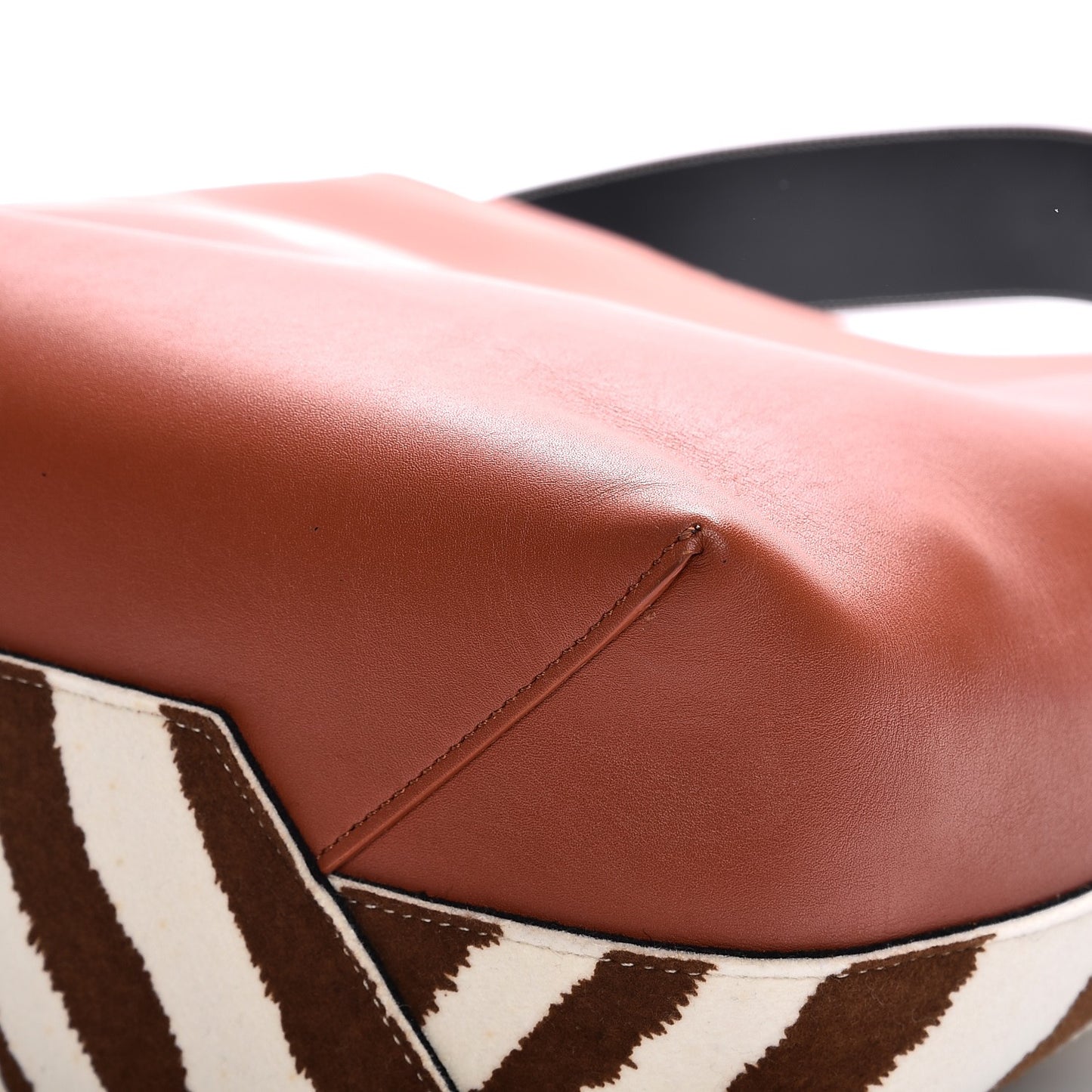 Shiny Smooth Calfskin Zebra Printed Calf Hair Small Twisted Cabas Chalk Brick
