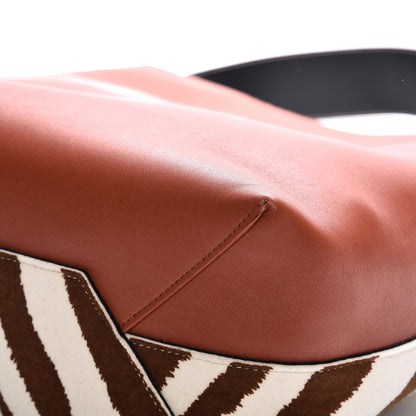 Celine Shiny Smooth Calfskin Zebra Printed Calf Hair Small Twisted Cabas Chalk Brick 9 of 11