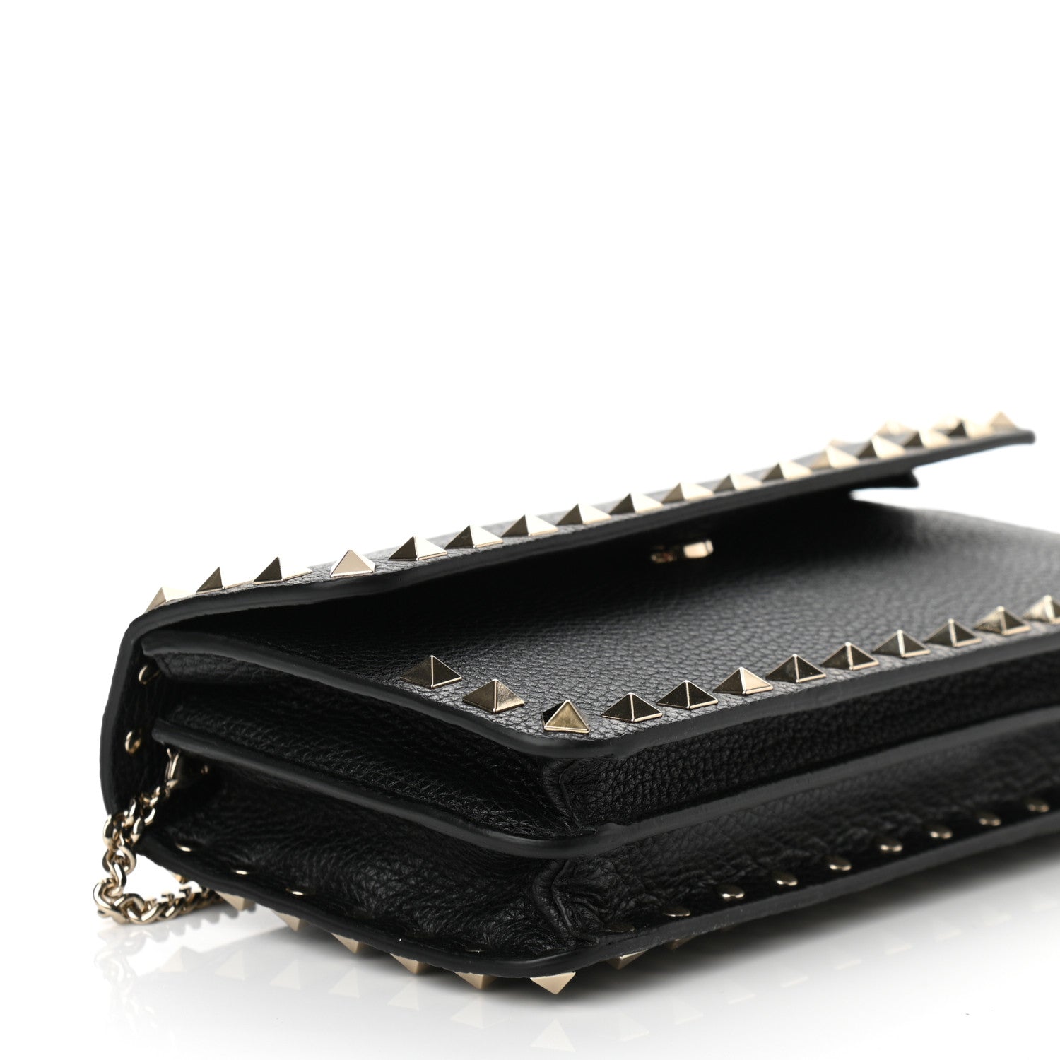 Valentino Garavani Pebbled Calfskin Rockstud Flap Wallet On Chain Black 8 of 9