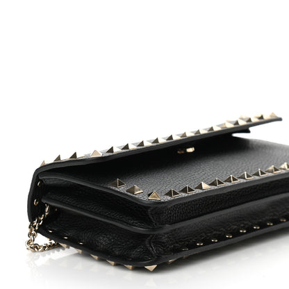 Valentino Garavani Pebbled Calfskin Rockstud Flap Wallet On Chain Black 8 of 9
