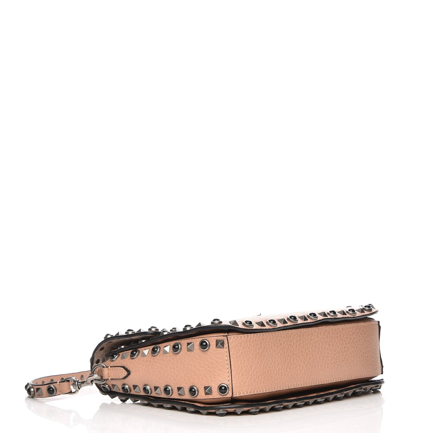 Pebbled Calfskin Medium Rockstud Rolling Flap Saddle Bag Soft Noisette