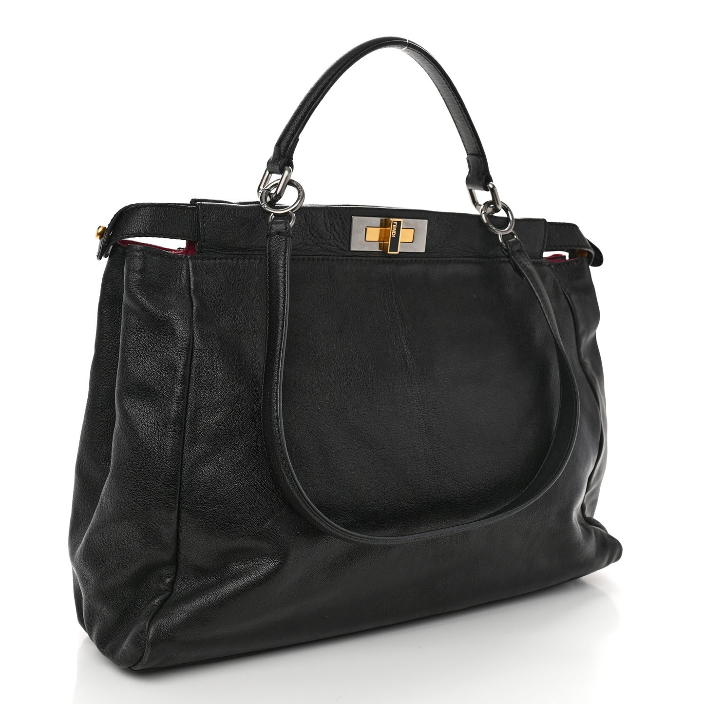 Goatskin Large Peekaboo Iconic Satchel Black Lampone