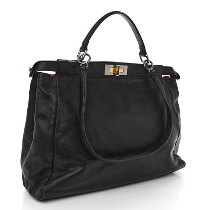 Fendi Goatskin Large Peekaboo Iconic Satchel Black Lampone 3 of 10