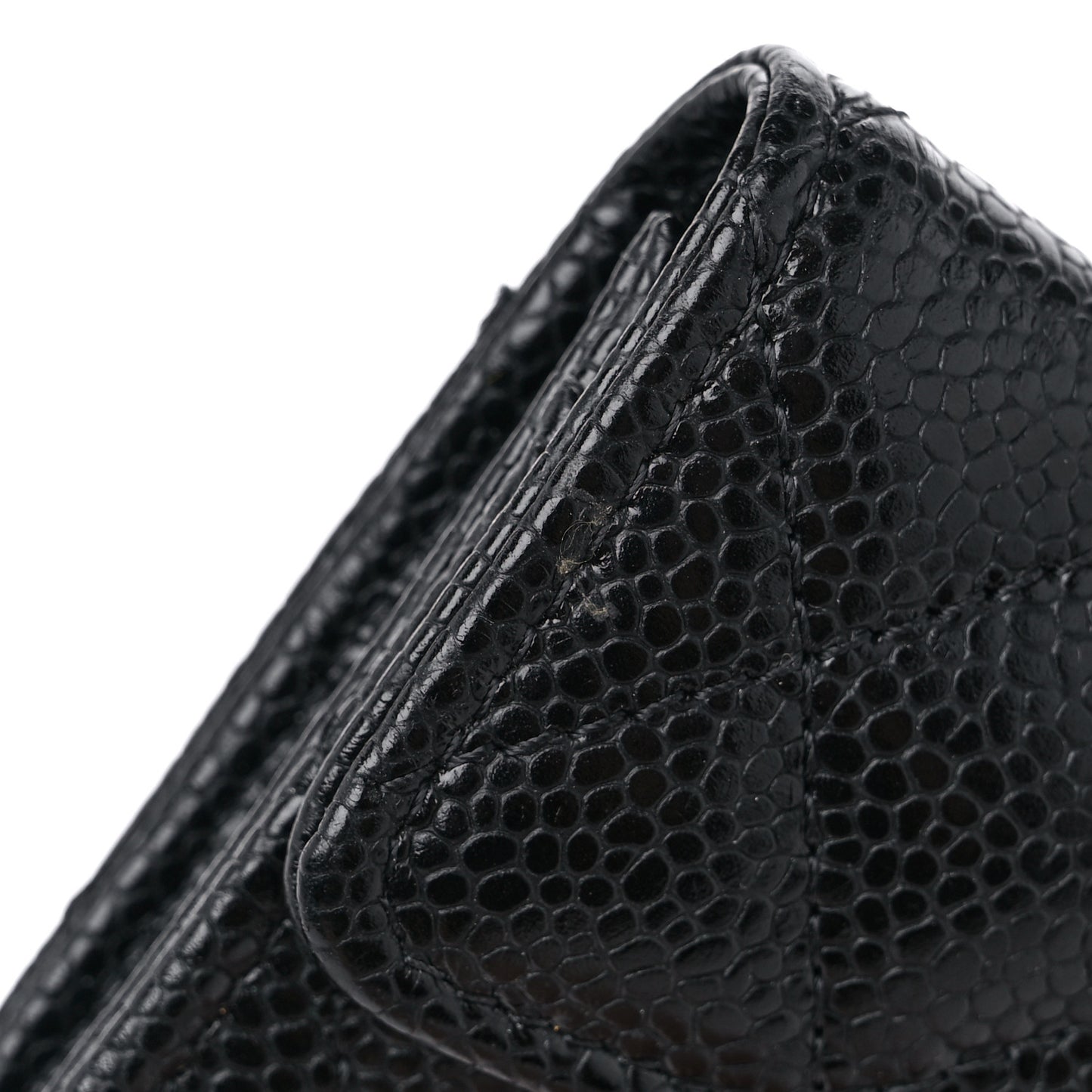 Caviar Quilted Flap Card Holder Wallet Black