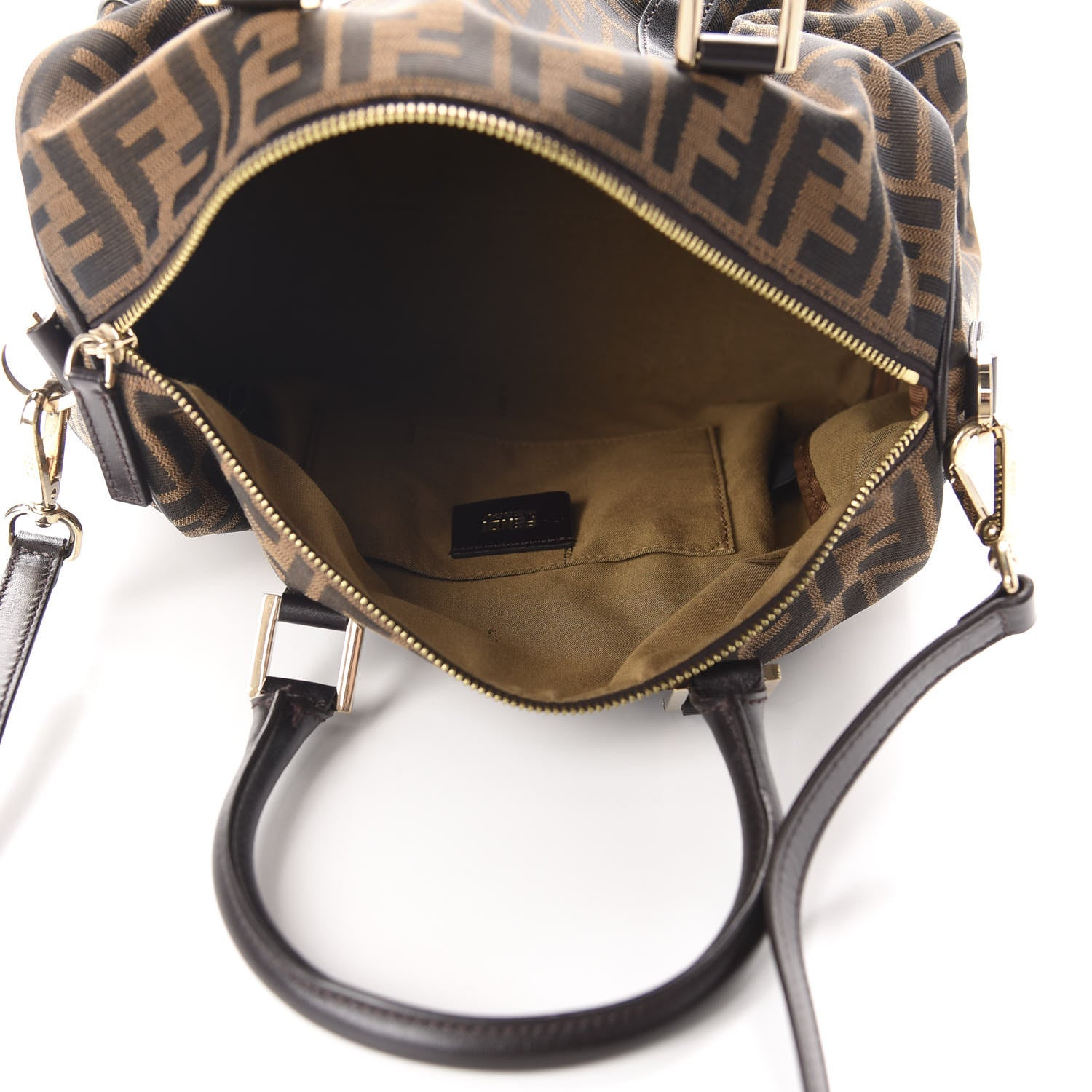 Fendi Zucca Calfskin Medium Convertible Boston Satchel Tobacco 5 of 10