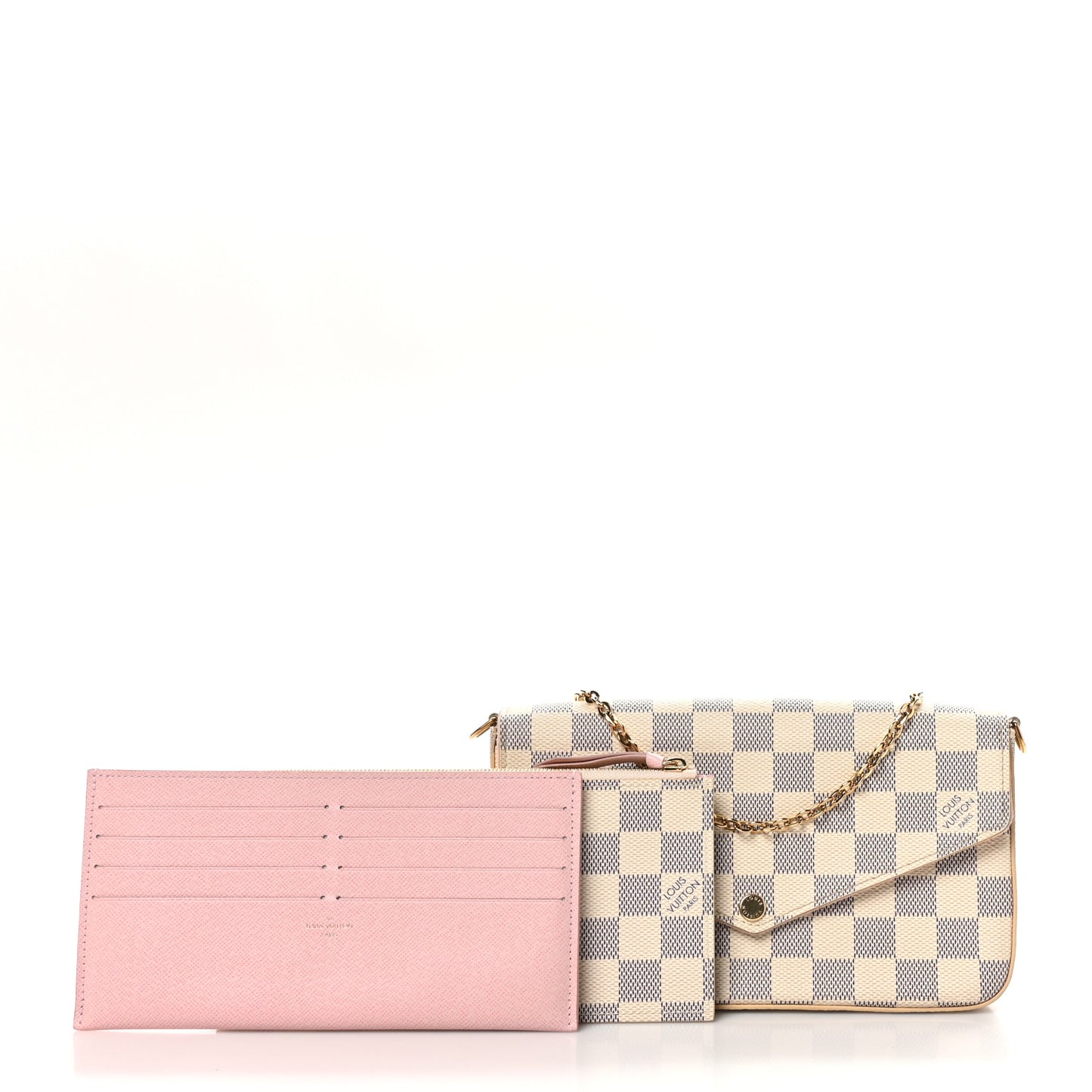 Damier Azur Pochette Felicie Chain Wallet Rose Ballerine