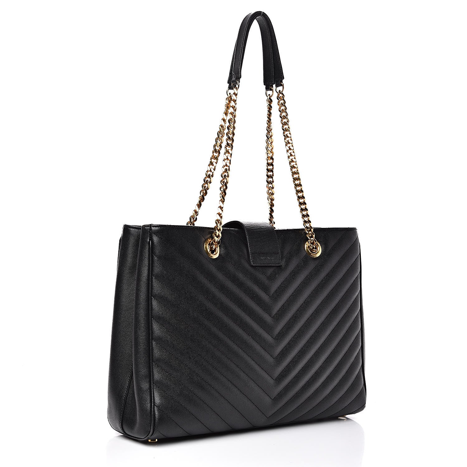 Saint Laurent Grain De Poudre Matelasse Chevron Monogram Shopping Bag Black 3 of 18