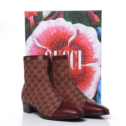 Gucci GG Monogram Lizard Mens GG Ankle Boots 9 Sahara Rubino Bright Bordeaux 9 of 9