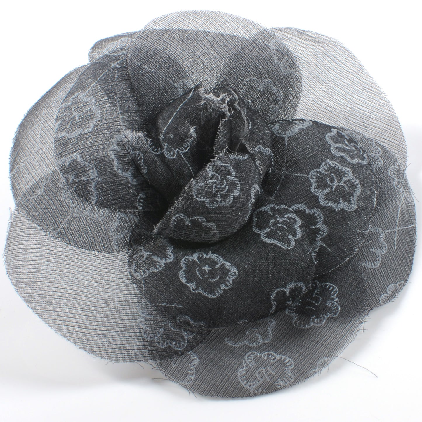 Camellia Print Pin Brooch Black