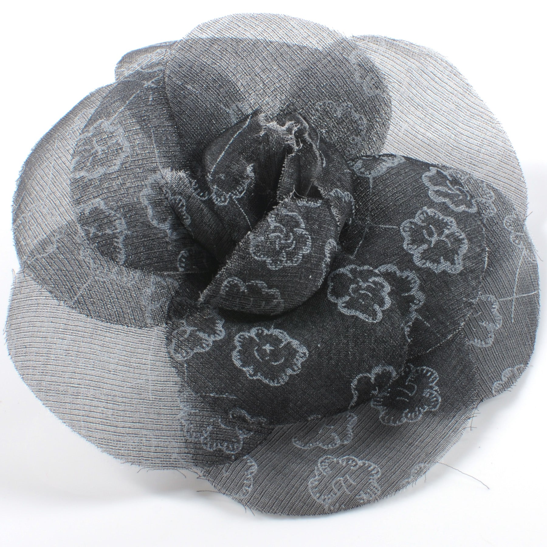 Chanel Camellia Print Pin Brooch Black 1 of 4