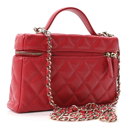 Chanel Caviar Quilted Top Handle Slim Vanity With Chain Red 3 of 10
