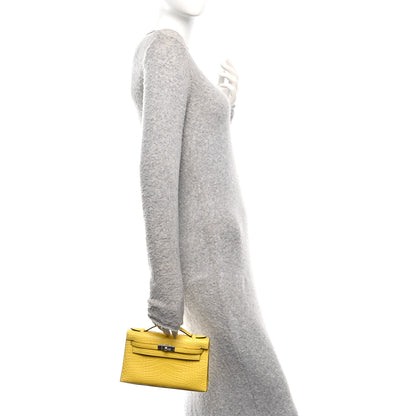 Hermes Matte Alligator Kelly Pochette Mimosa 2 of 11