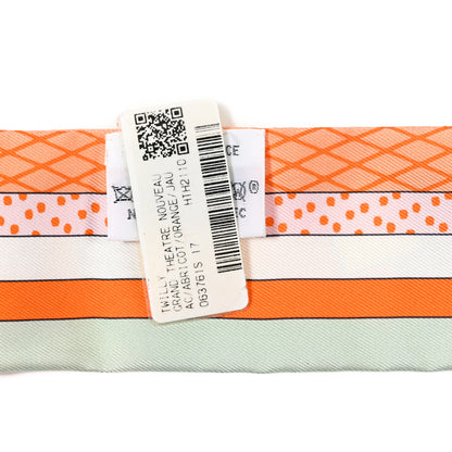 Hermes Silk Twilly Grand Theatre Nouveau Abricot Orange Jaune 3 of 4