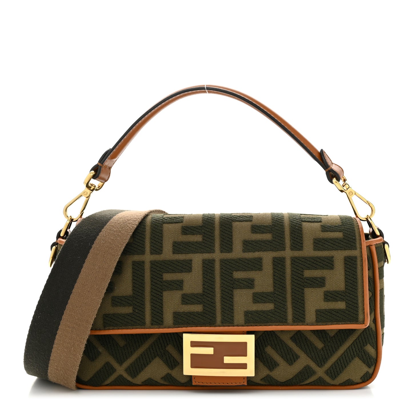 Canvas Vitello King FF Embroidered Baguette Amazzonia Cuoio