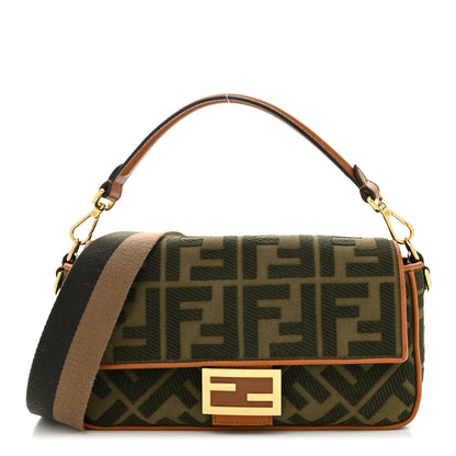 Fendi Canvas Vitello King FF Embroidered Baguette Amazzonia Cuoio 1 of 10