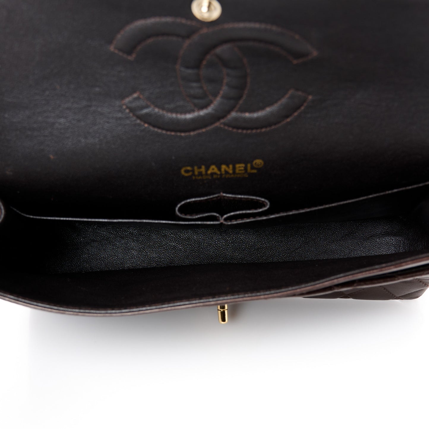 Lambskin Quilted Medium Double Flap Dark Brown