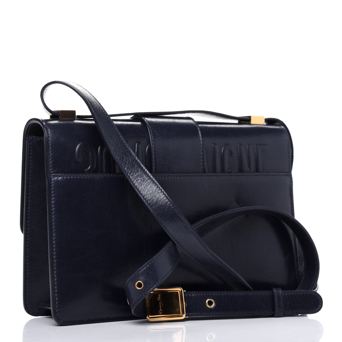 Shiny Crinkled Lambskin 30 Montaigne Flap Bag Indigo