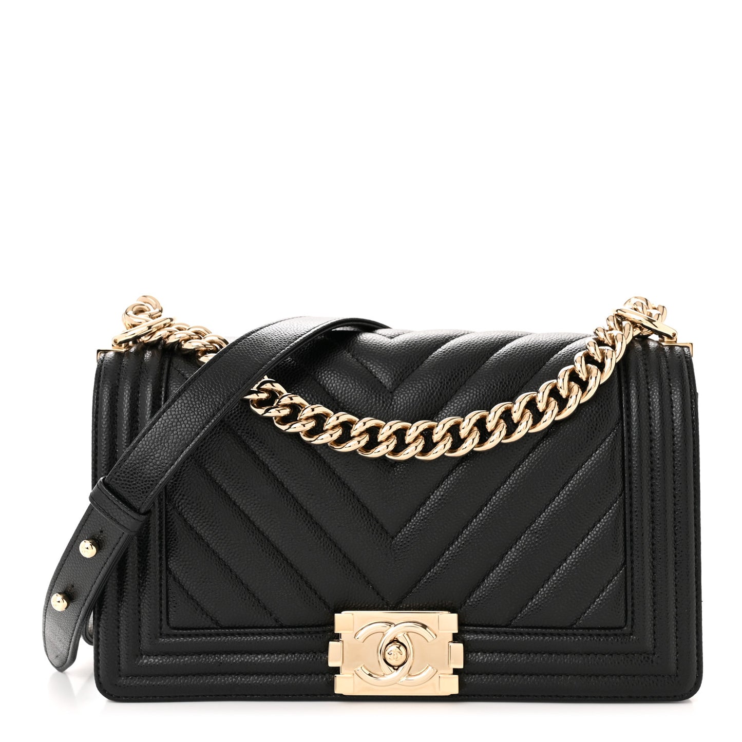 Caviar Chevron Quilted Medium Boy Flap Black