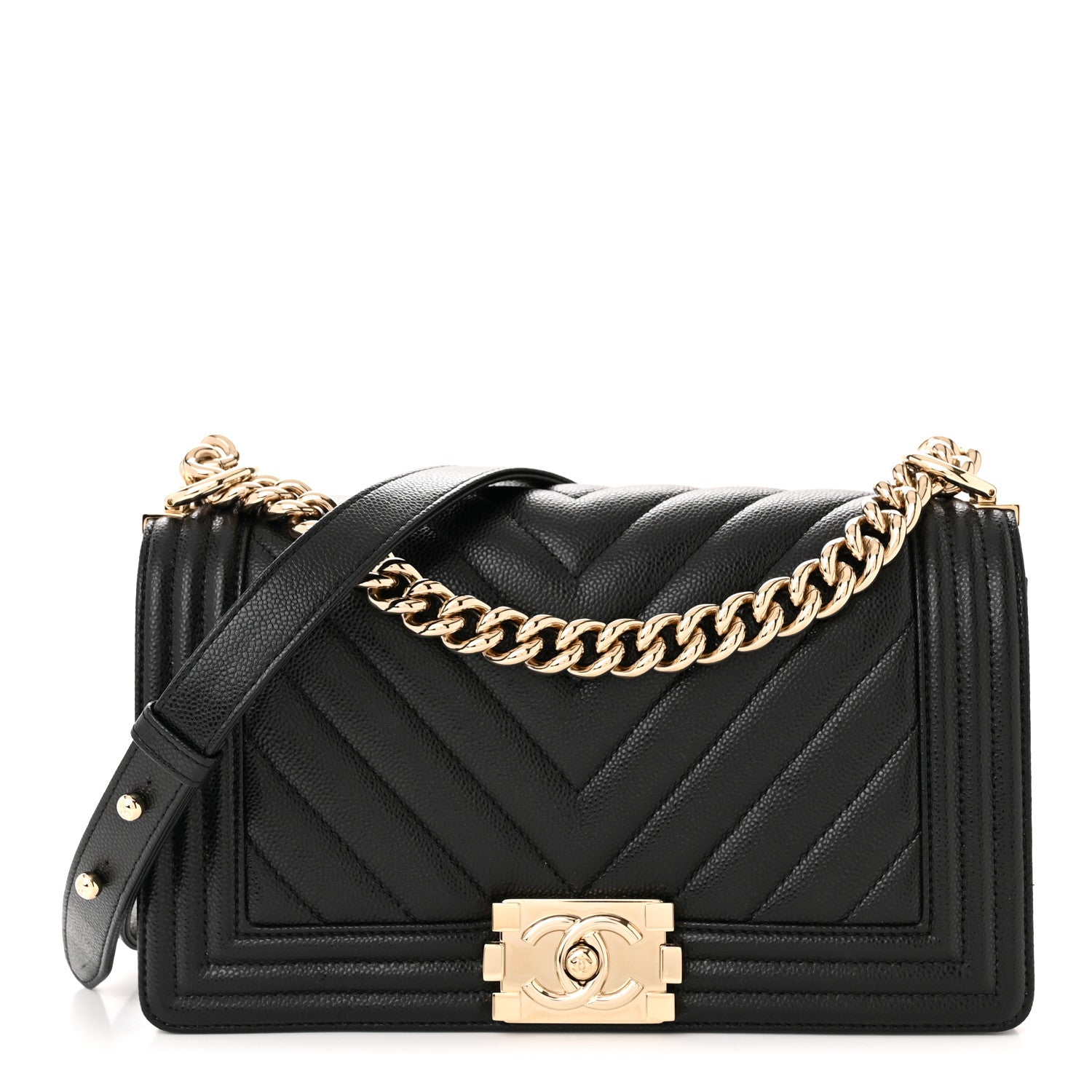Chanel Caviar Chevron Quilted Medium Boy Flap Black 1 of 12