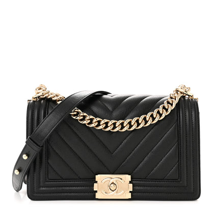 Chanel Caviar Chevron Quilted Medium Boy Flap Black 1 of 12