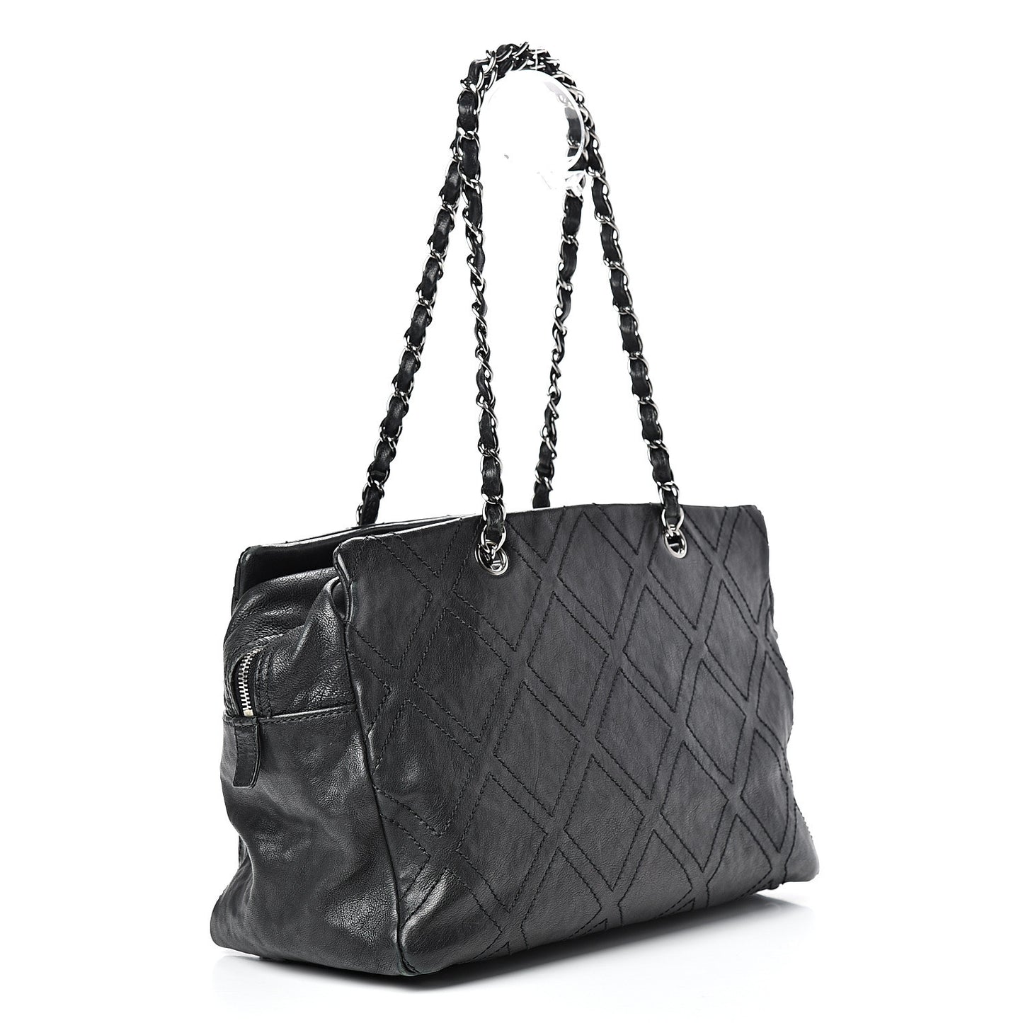 Calfskin Large Diamond Stitch Tote Black
