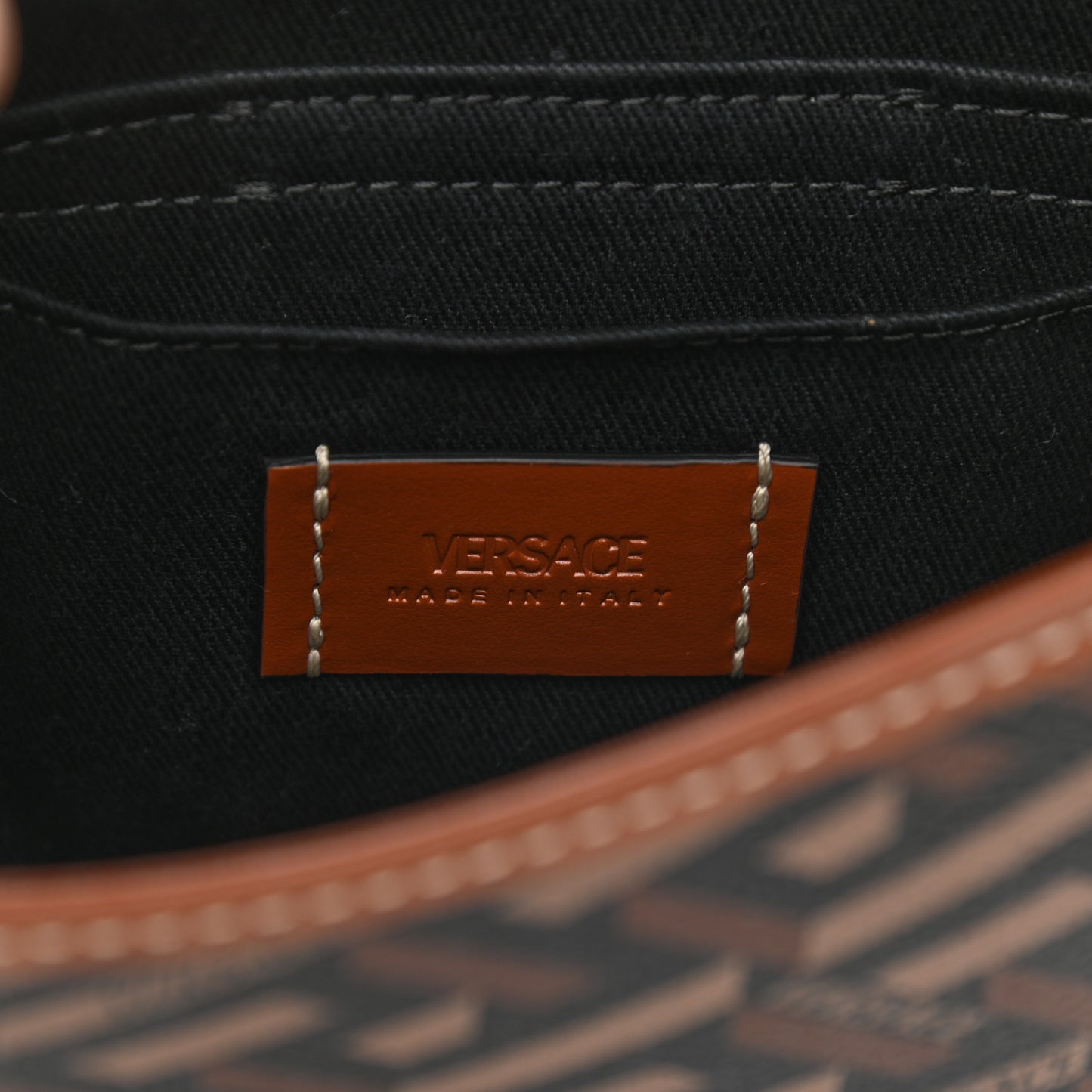Coated Canvas La Greca Signature Shoulder Bag Black Caramel