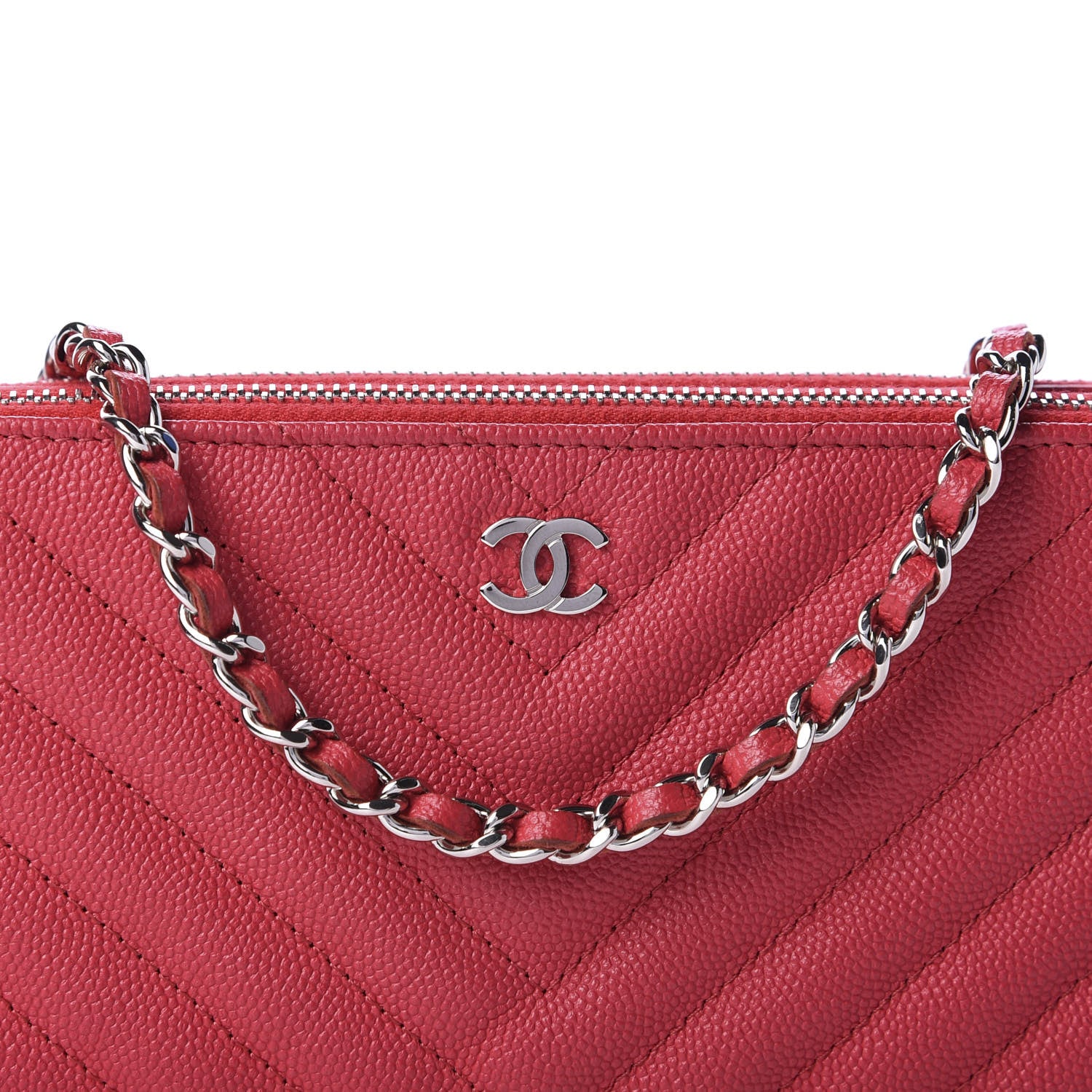 Chanel Caviar Chevron Quilted Small Clutch With Chain Light Red 11 of 11