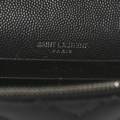 Saint Laurent Grain De Poudre Matelasse Chevron Monogram Envelope Chain Wallet Black 6 of 9