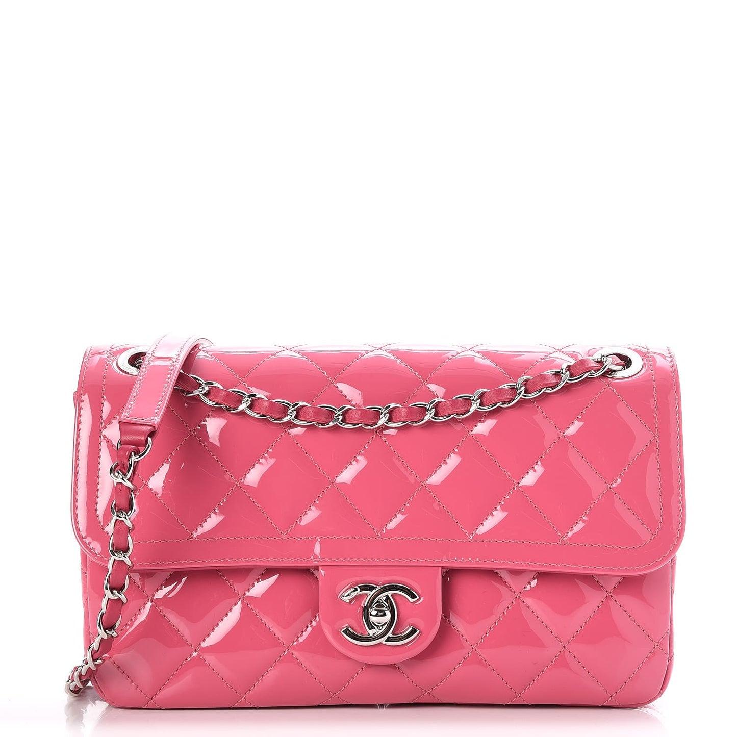 Patent Quilted Large Coco Shine Flap Pink