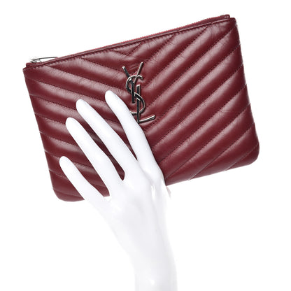 Saint Laurent Calfskin Matelasse Chevron Monogram Pouch Palissandre 2 of 9