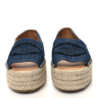 Prada Denim Logo Espadrille Loafers 39.5 Blue 2 of 9