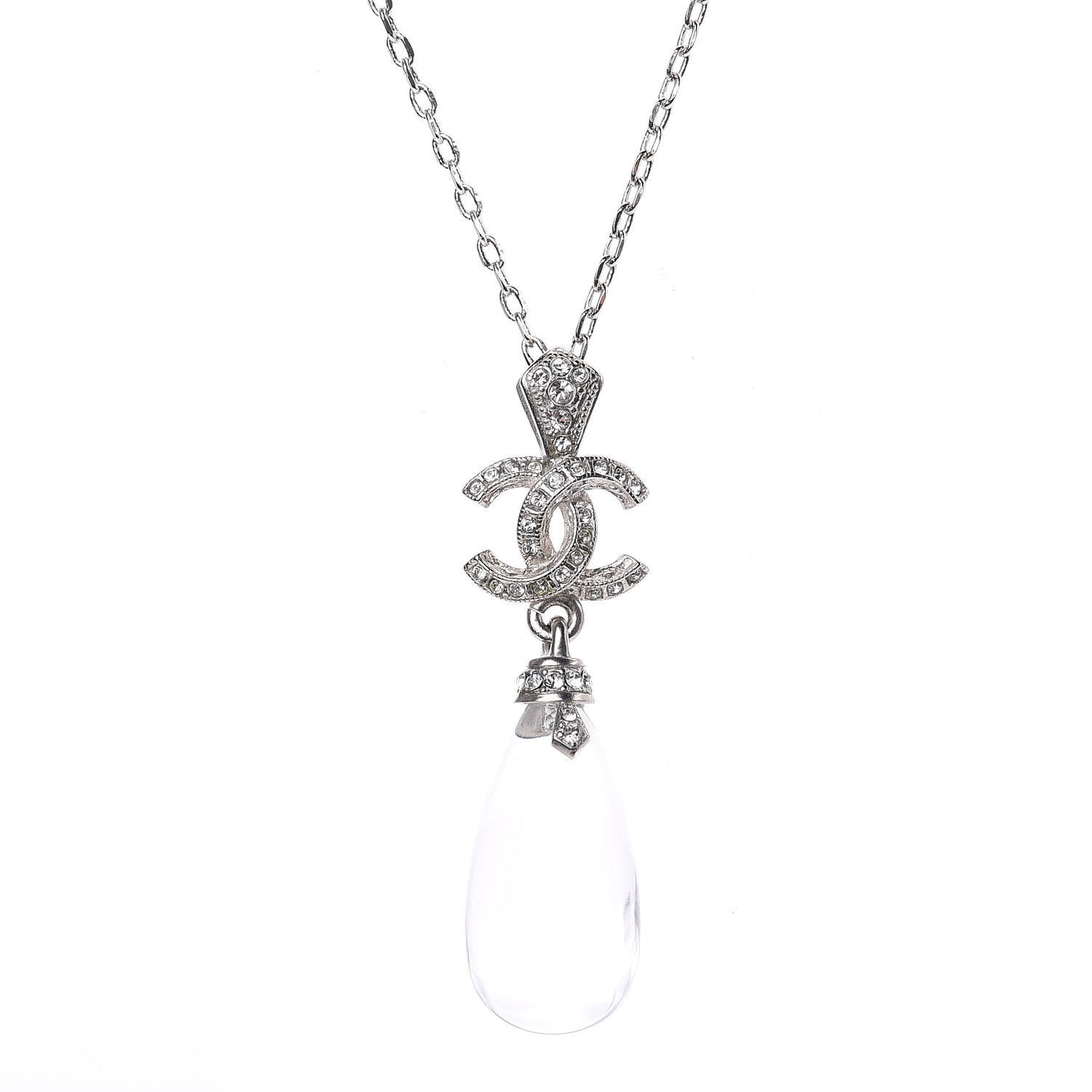 Crystal Resin CC Drop Pendant Necklace Silver