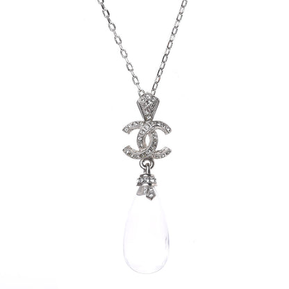 Chanel Crystal Resin CC Drop Pendant Necklace Silver 4 of 6