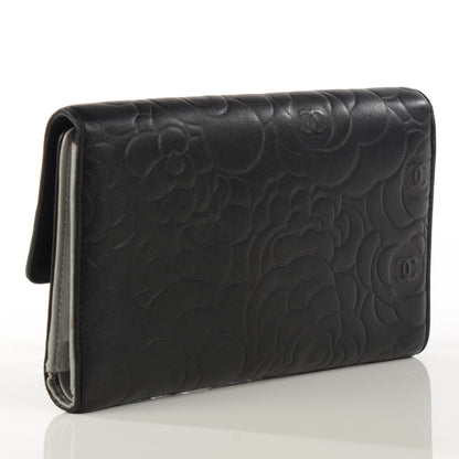 Chanel Lambskin Embossed Camellia Large Gusset Flap Wallet Black 3 of 9