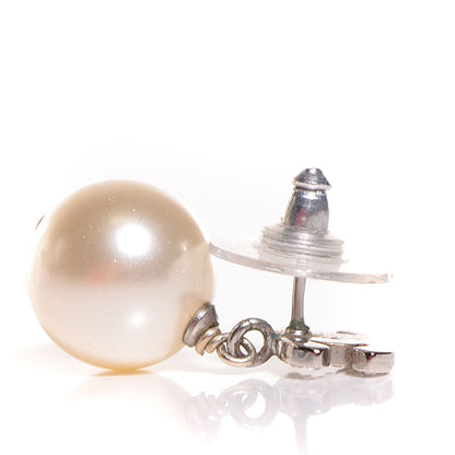 Chanel Crystal CC Pearl Drop Earrings Silver 3 of 4