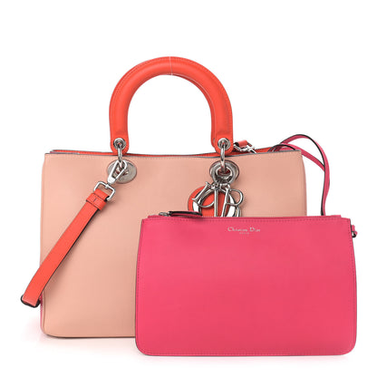 Christian Dior Smooth Calfskin Medium Tri-Color Diorissimo Tote Pink Fuchsia Orange 2 of 8