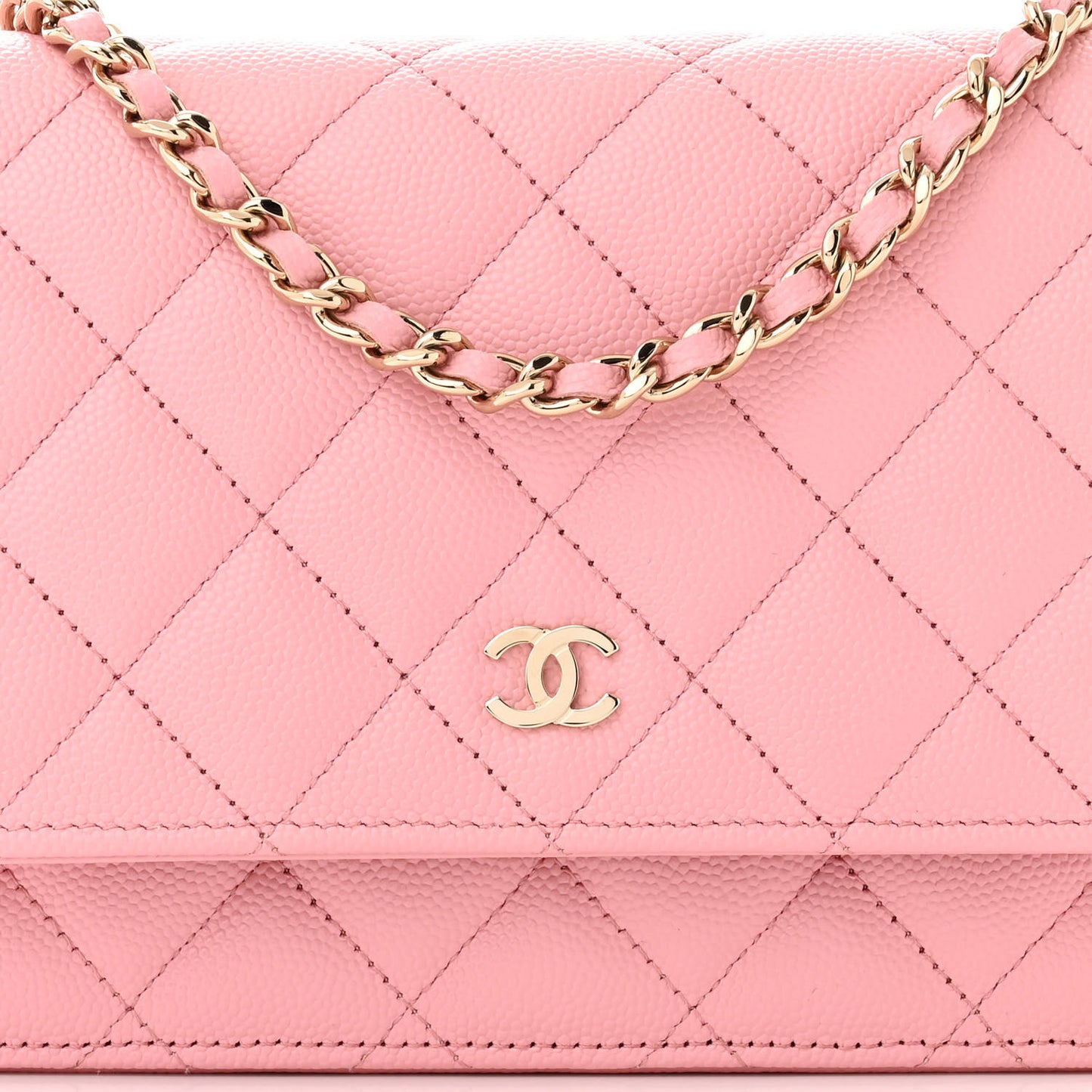 Caviar Quilted Wallet on Chain WOC Light Pink