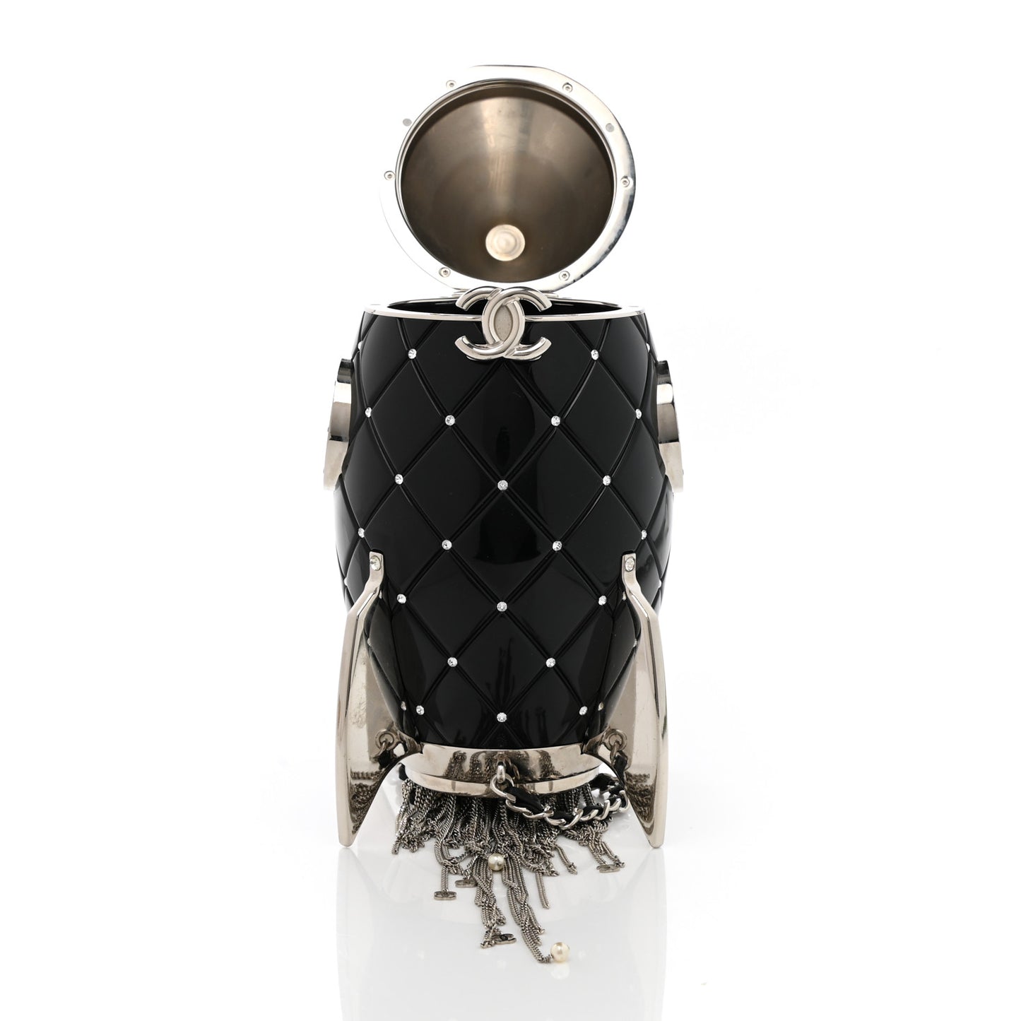 Plexiglass Crystal Rocket Ship Minaudière Clutch Black