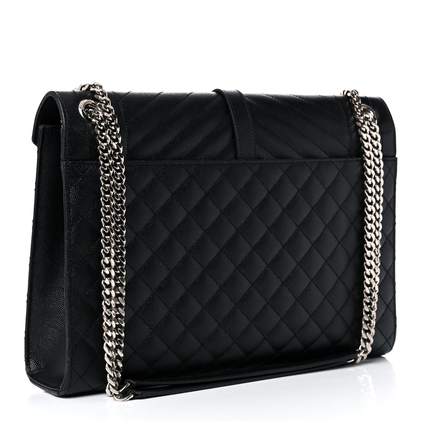 Grain De Poudre Textured Mixed Matelasse Large Triquilt Monogram Satchel Black