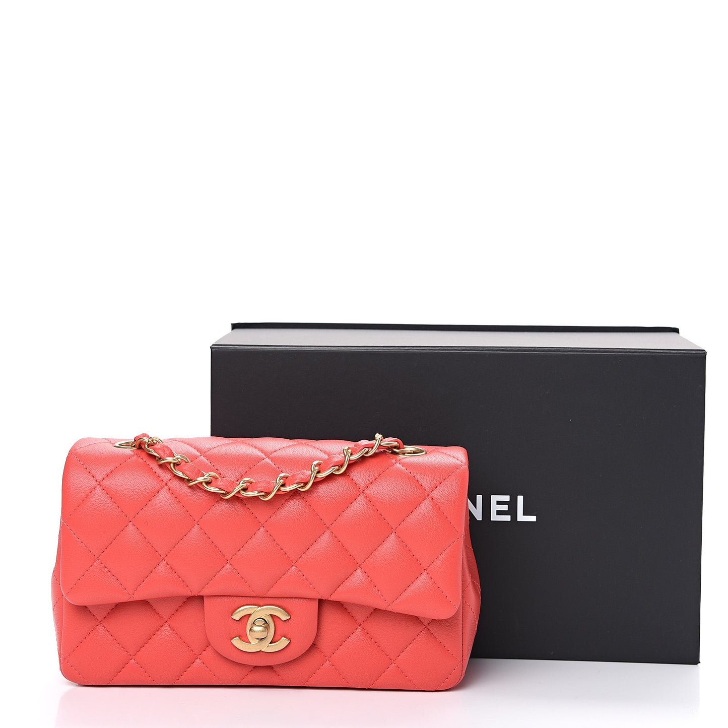Lambskin Quilted Mini Rectangular Flap Orange